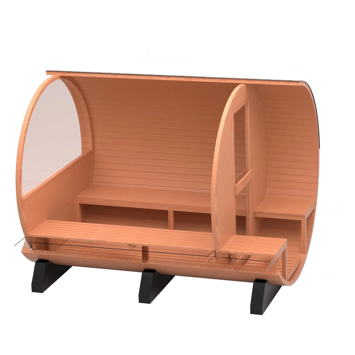 6 Person Outdoor Barrel Sauna w/Front Porch,Patchwork RedCedar Traditional Steam Barrel Sauna Kit w/Half-viewing Window