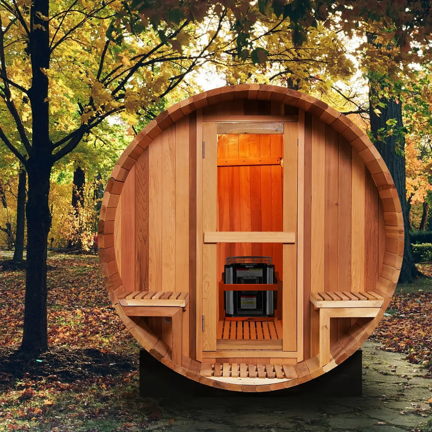 6 Person Outdoor Barrel Sauna with Front Porch