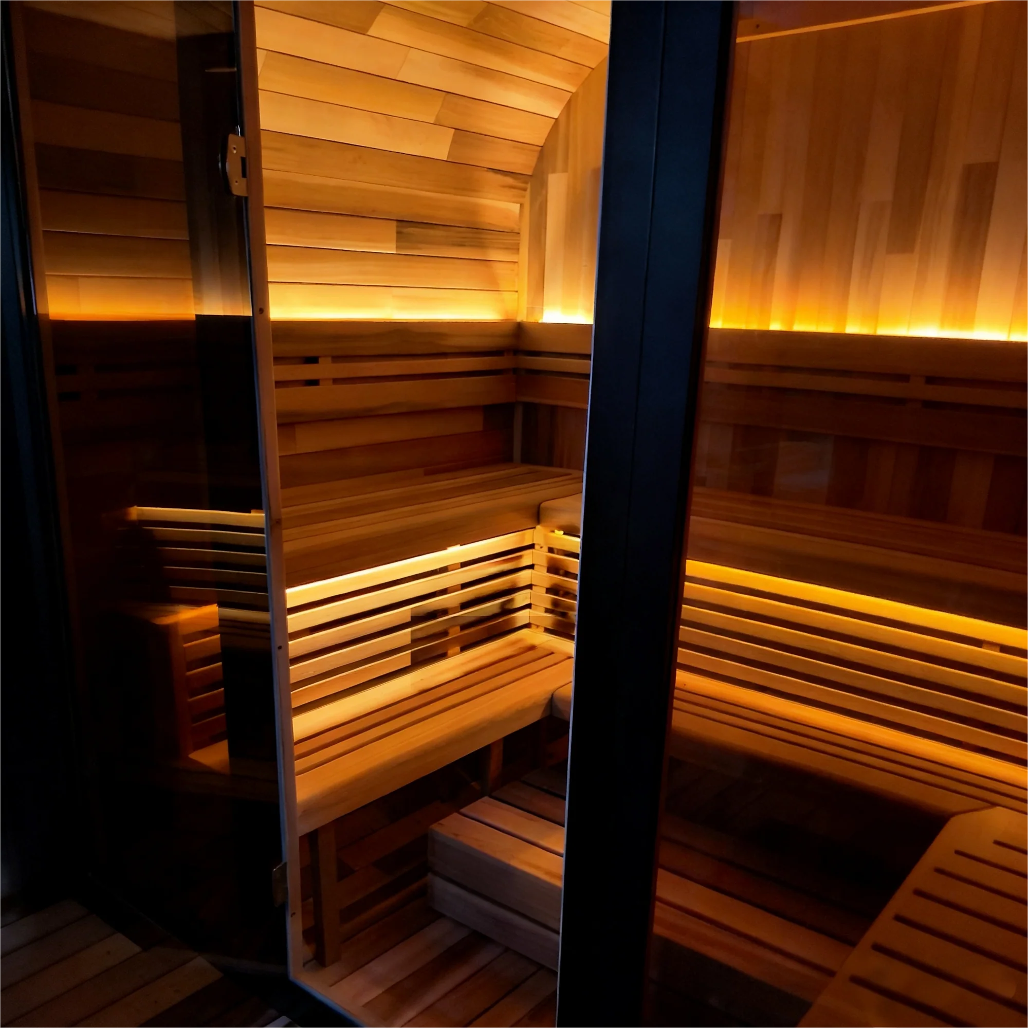 New 4-6person Black Square Premium Patchwork Red Cedar Outdoor Sauna