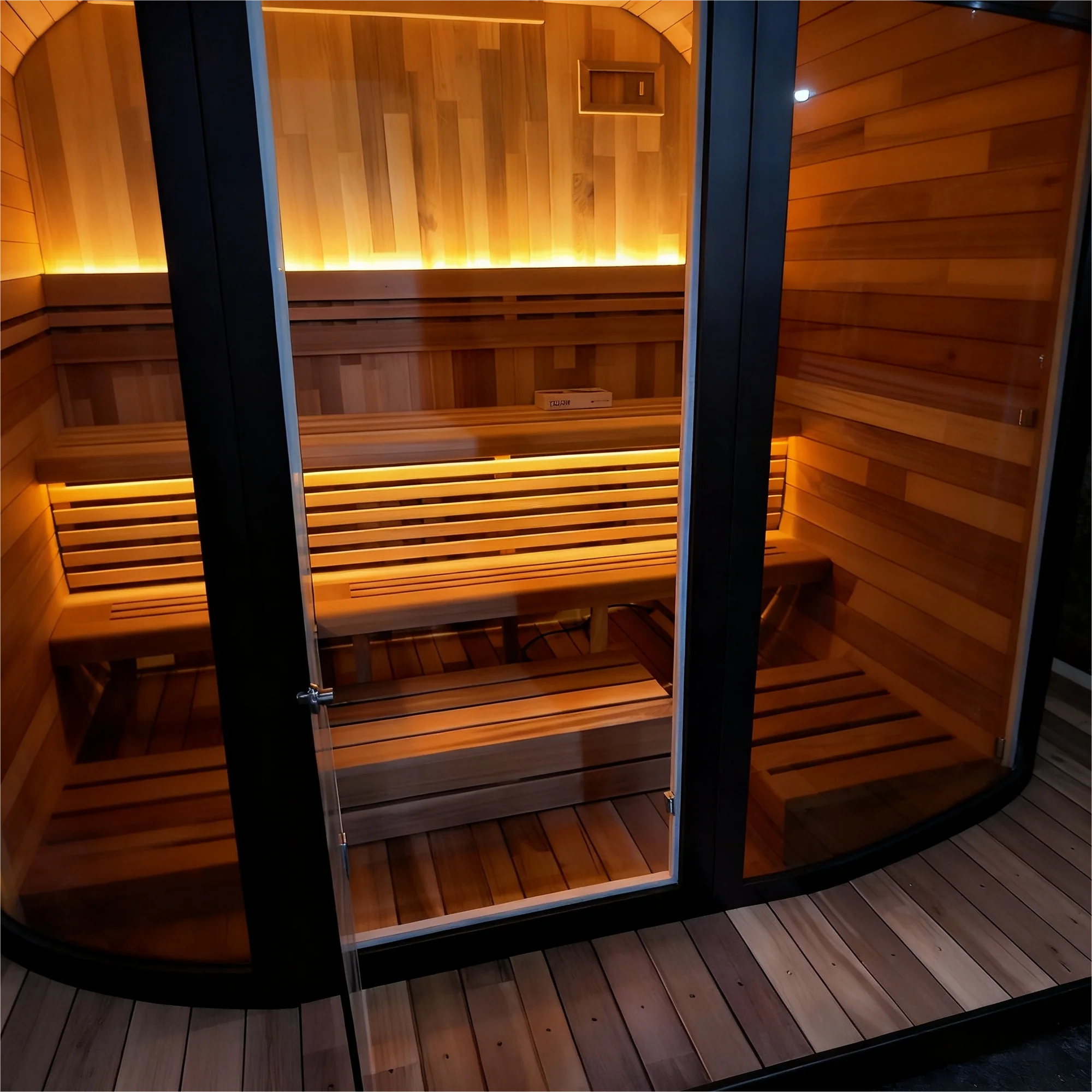 New 4-6person Black Square Premium Patchwork Red Cedar Outdoor Sauna