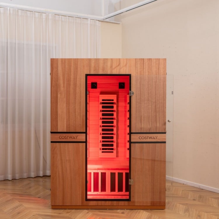 Costway 2026 PREORDER Premium Series- 3-Person Full Spectrum Infrared Sauna — Okoume Wood • App Control • Red Light • Chromotherapy Fully Loaded 3D Heat