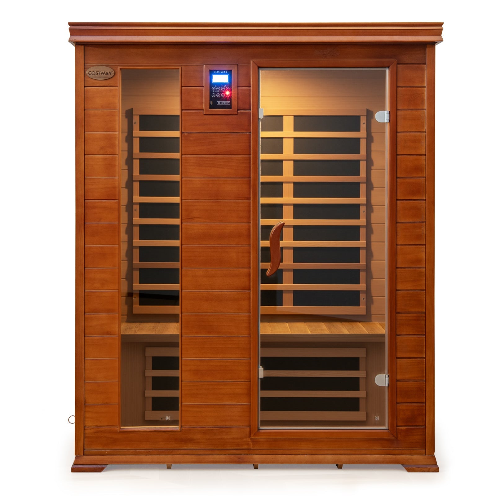 Costway- 2025 Model- 3 Person Infrared Sauna, Canadian Red Cedar Wood Far Infrared Sauna Room with 10 Carbon Heaters, Bluetooth Speakers, Reading Light, Indoor Personal Spa for Home Gym Relaxation- Low EMF