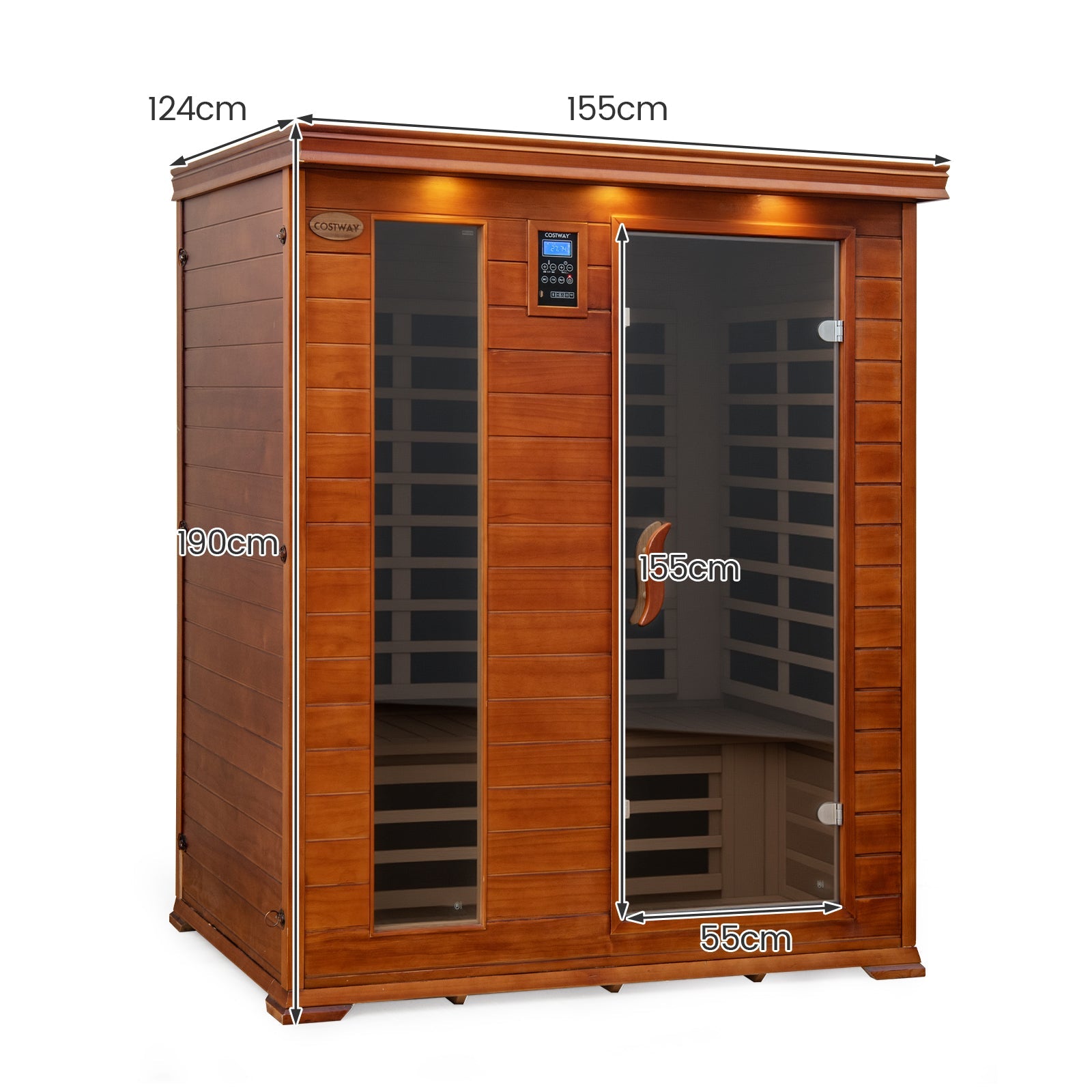 Costway- 2025 Model- 3 Person Infrared Sauna, Canadian Red Cedar Wood Far Infrared Sauna Room with 10 Carbon Heaters, Bluetooth Speakers, Reading Light, Indoor Personal Spa for Home Gym Relaxation- Low EMF