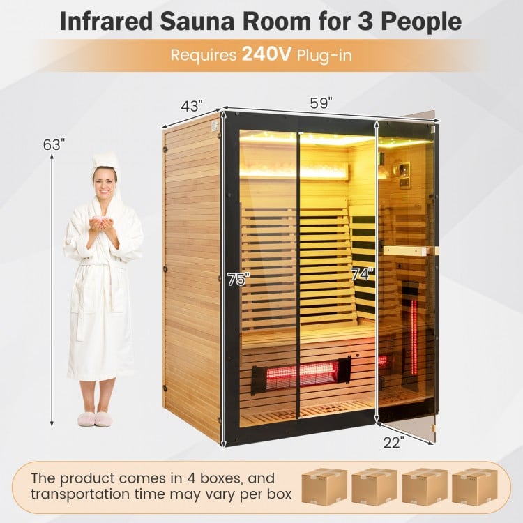 (Open Box) Top Seller-2025 Model-Costway- Premium 3-4 Person Full Spectrum Sauna With Red Light And Himalayan Salt Bar- Fully Loaded-App Controlled-Low EMF
