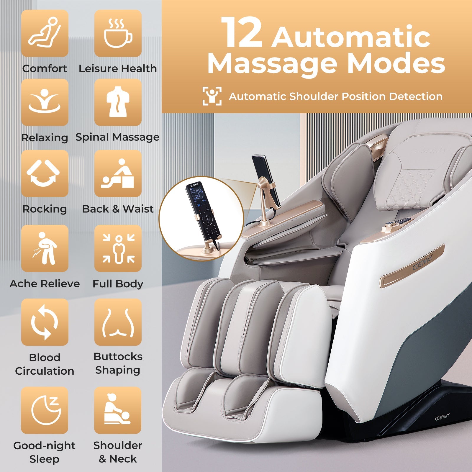 Mega Sale-Costway-2024 Model-Premium 3 Level Zero Gravity Full SL Track, Massage Chair With Heat-JL10029WL