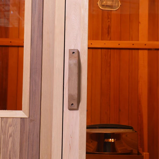 6 Person Outdoor Barrel Sauna w/Front Porch,Patchwork RedCedar Traditional Steam Barrel Sauna Kit w/Half-viewing Window