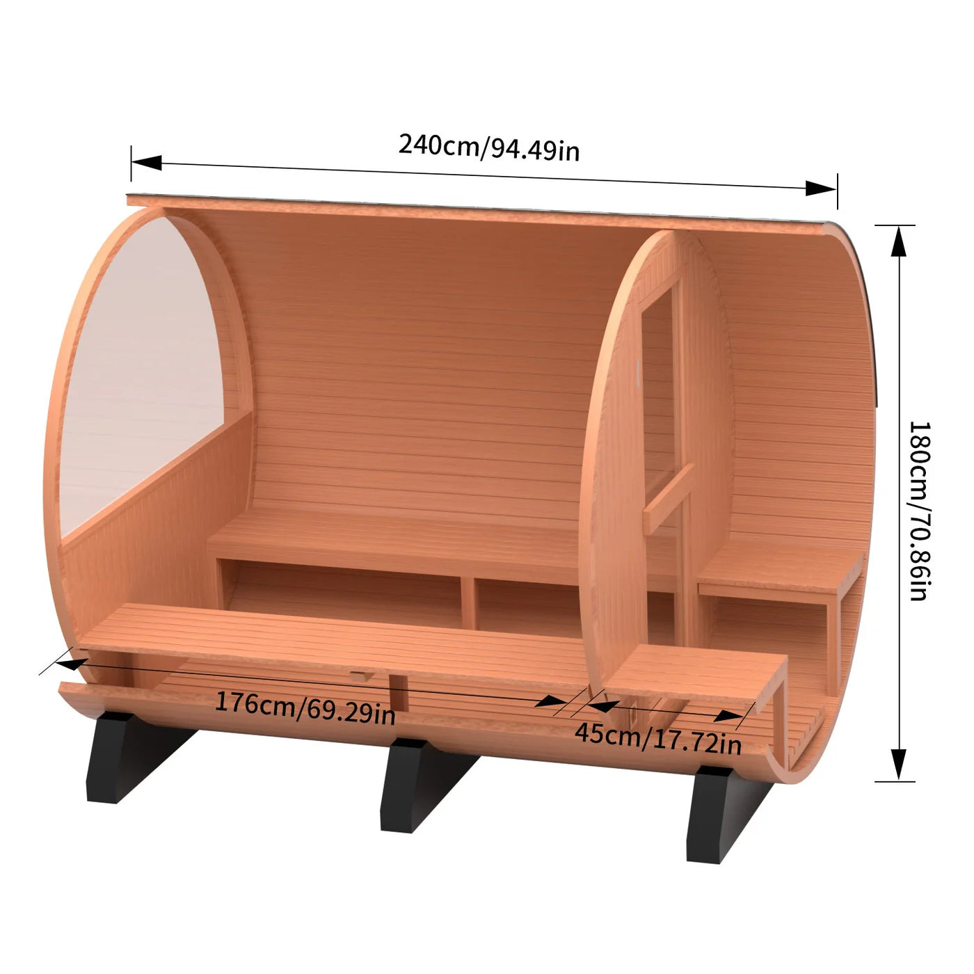 6 Person Outdoor Barrel Sauna w/Front Porch,Patchwork RedCedar Traditional Steam Barrel Sauna Kit w/Half-viewing   Window