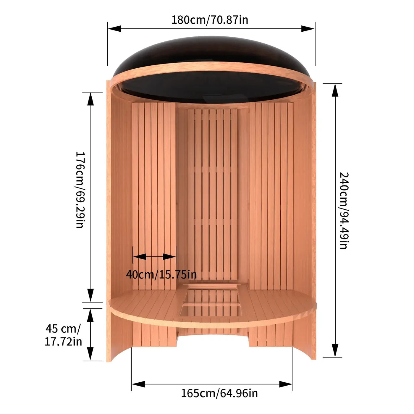 6 Person Woodburning Outdoor barrel sauna w/Front  Porch and Panoramic Glass
