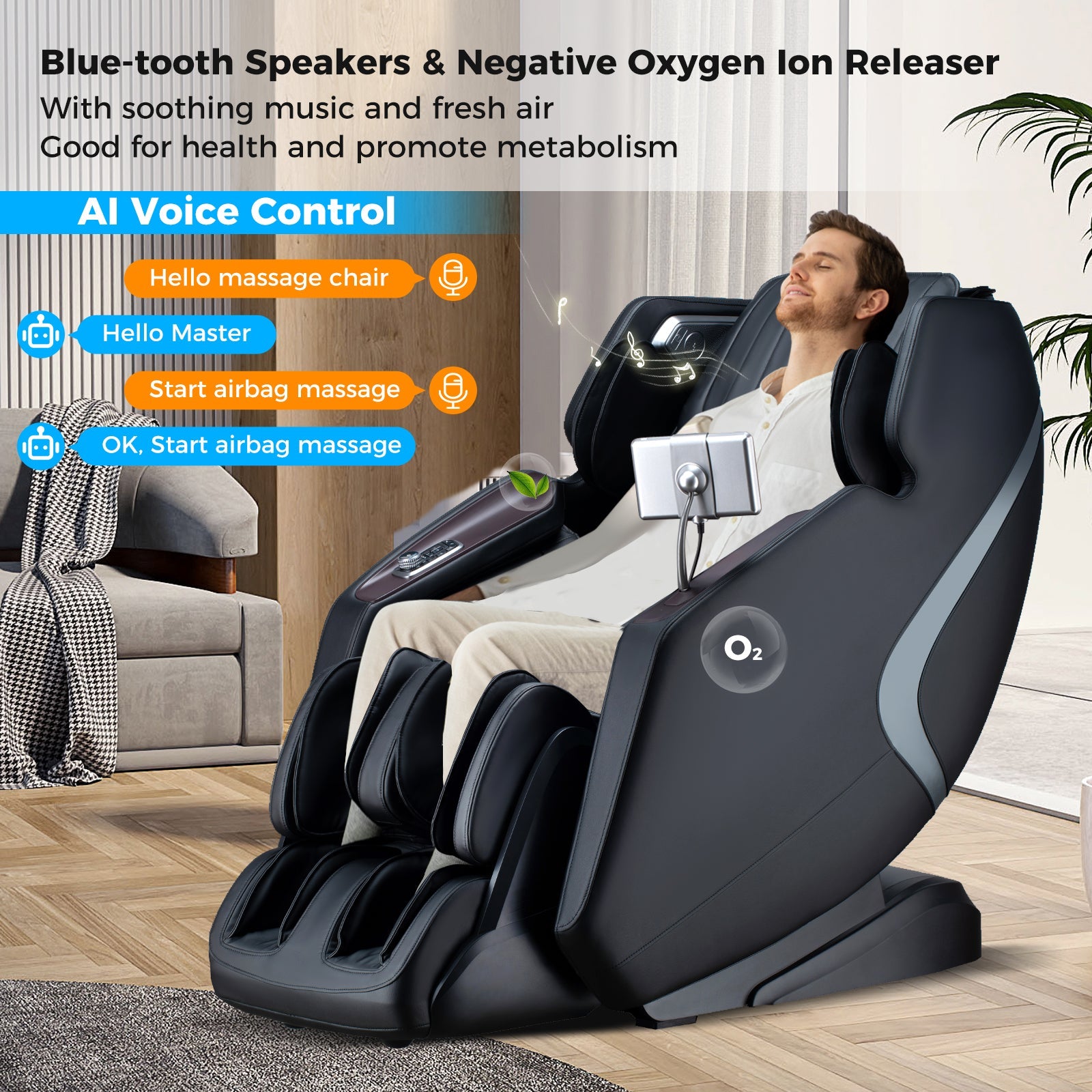 PREORDER-Mega Sale-Costway-4D SL-Track Full Body Massage Chair w/ Zero-Gravity Design, Heated Shawl, Neck & Back & Feet Heater, Calf & Foot Rollers,Magic Calf Rollers, Voice Control, Yoga Stretching, Smart Body Scanning, Touch Screen, Blue-tooth Speaker