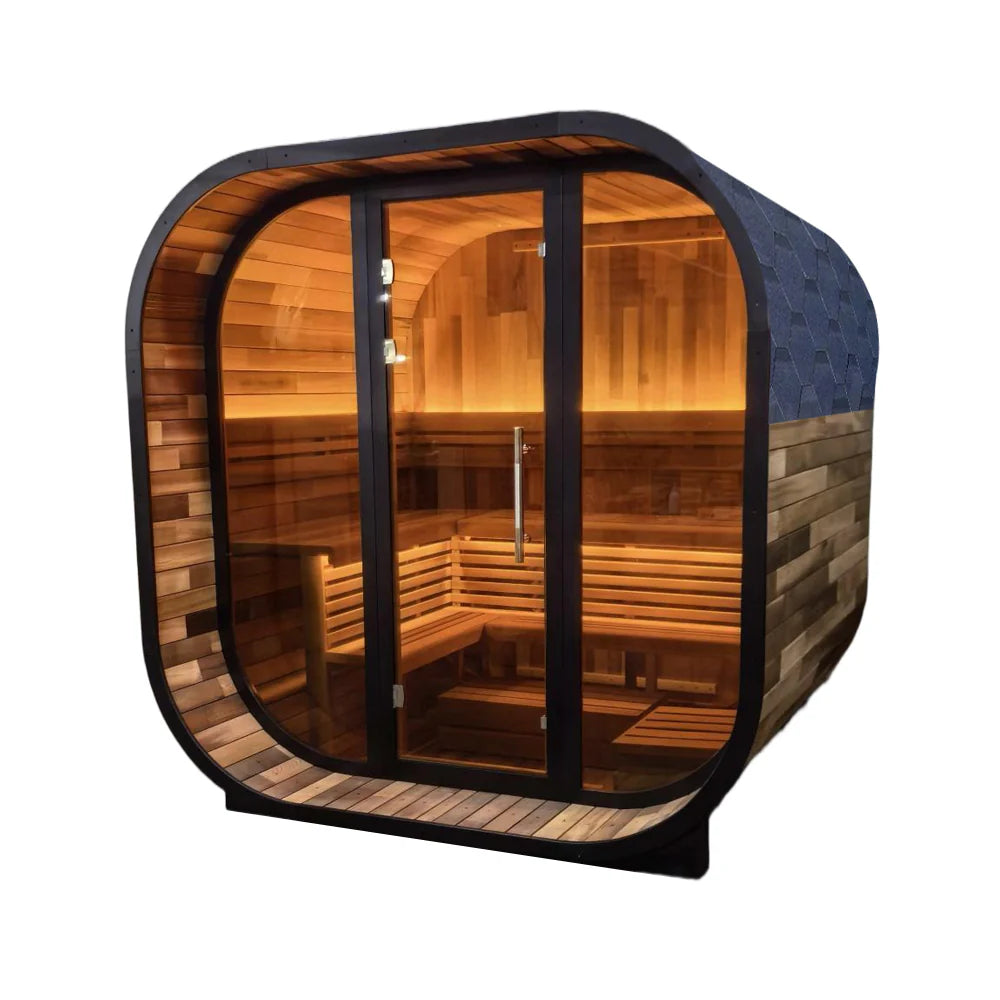 New 4-6person Black Square Premium Patchwork Red Cedar Outdoor Sauna