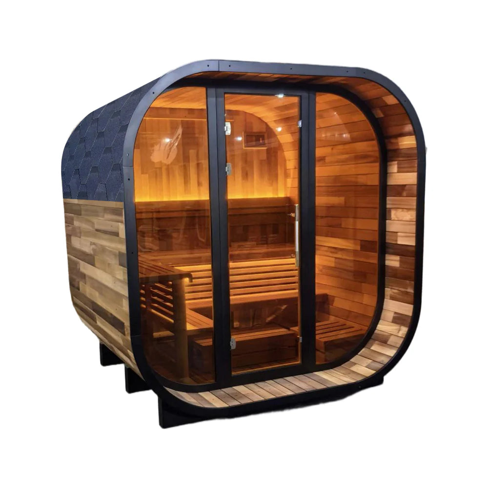 New 4-6person Black Square Premium Patchwork Red Cedar Outdoor Sauna