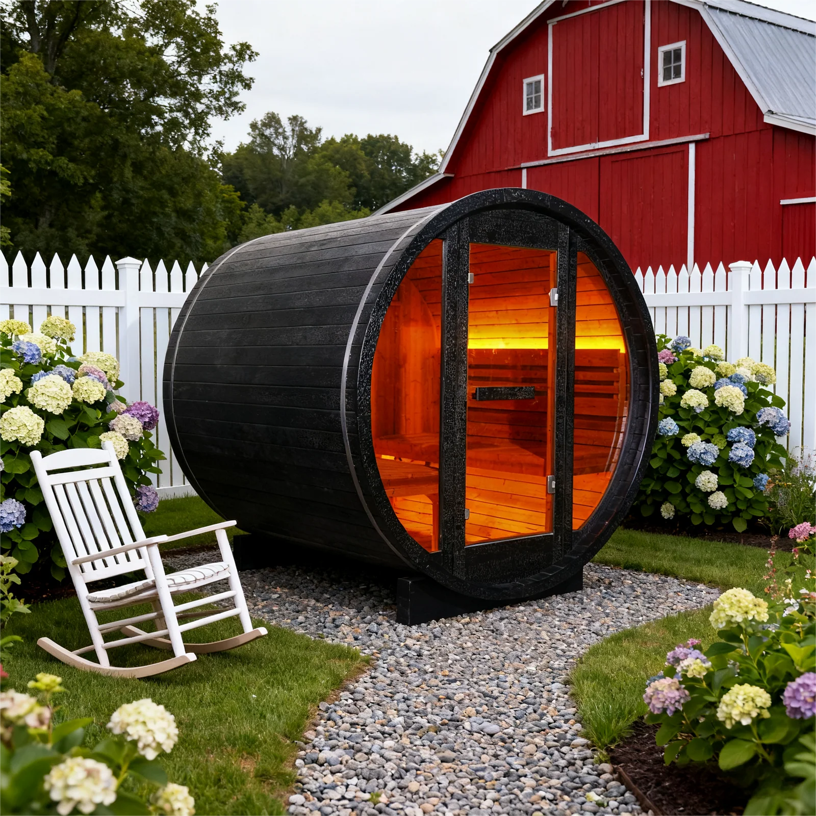 4 Person Black Traditional Barrel Steam Sauna