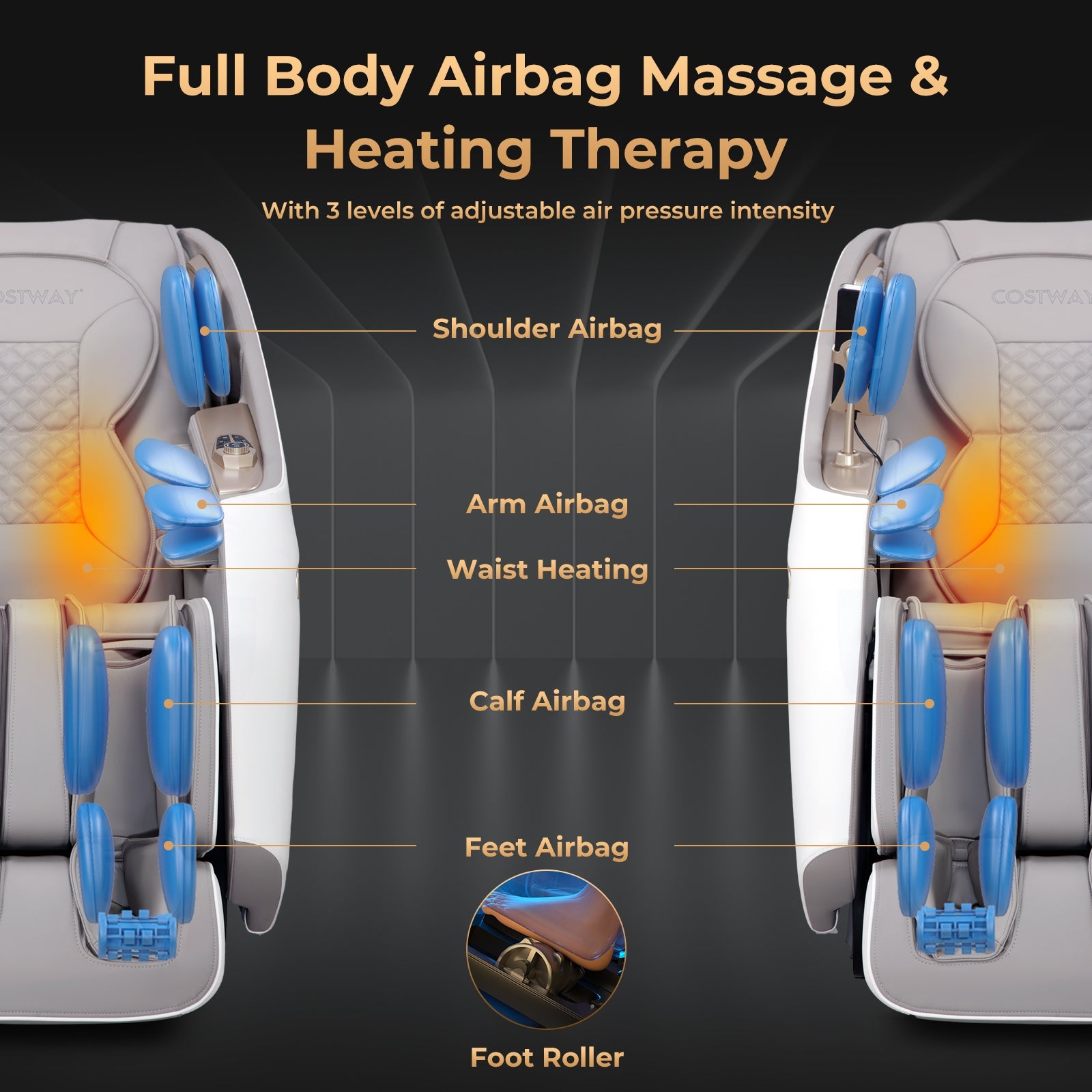 Mega Sale-Costway-2024 Model-Premium 3 Level Zero Gravity Full SL Track, Massage Chair With Heat-JL10029WL