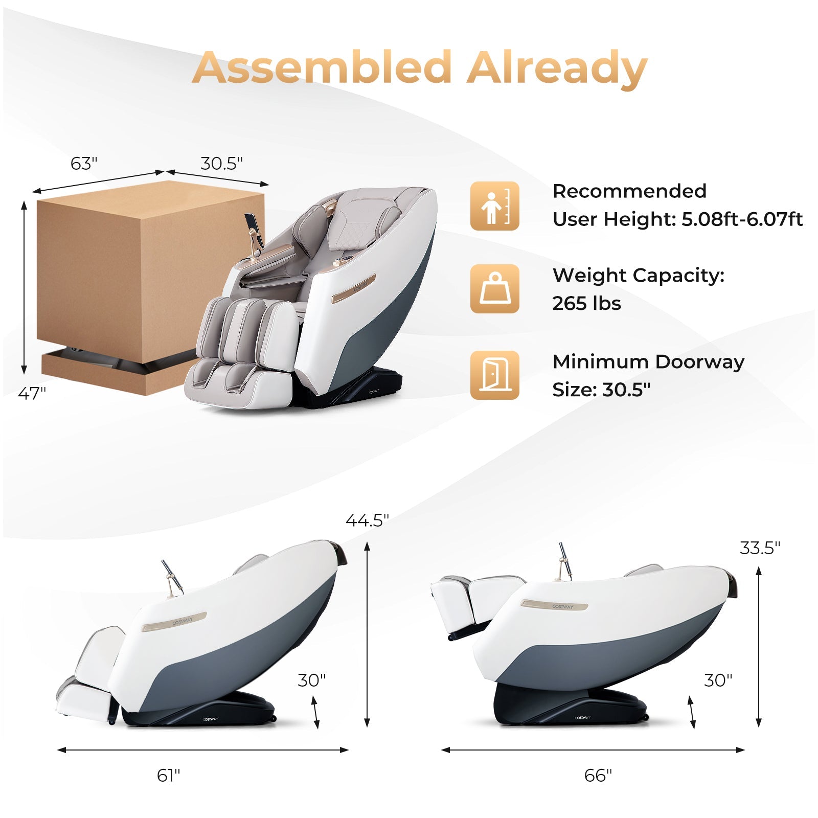 Mega Sale-Costway-2024 Model-Premium 3 Level Zero Gravity Full SL Track, Massage Chair With Heat-JL10029WL