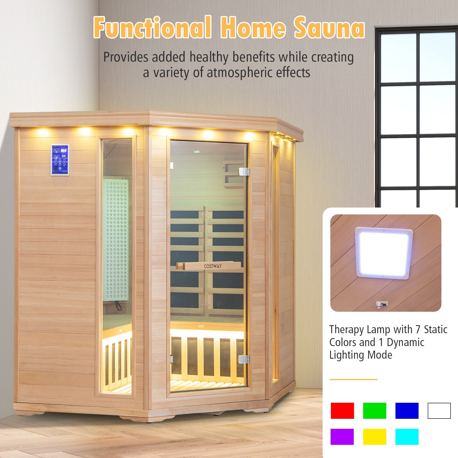 -PREORDER-Costway- Premium Corner 3D Full Spectrum Sauna With Red Light Therapy/ Far Infrared-App Controlled, Fully Loaded-Low EMF, JV11522US