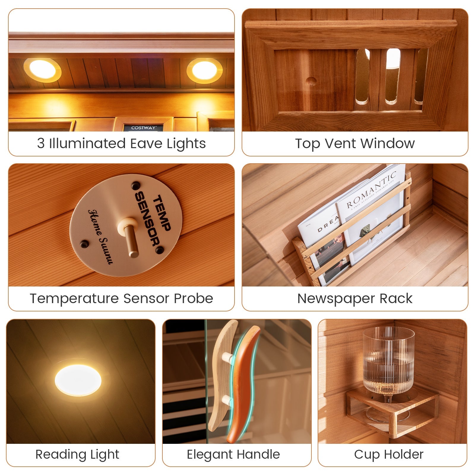 Costway- 2025 Model- 3 Person Infrared Sauna, Canadian Red Cedar Wood Far Infrared Sauna Room with 10 Carbon Heaters, Bluetooth Speakers, Reading Light, Indoor Personal Spa for Home Gym Relaxation-  Low EMF