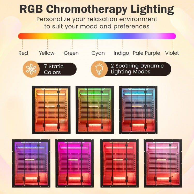 (Open Box) Top Seller-2025 Model-Costway- Premium 3-4 Person Full Spectrum Sauna With Red Light And Himalayan Salt Bar- Fully Loaded-App Controlled-Low EMF