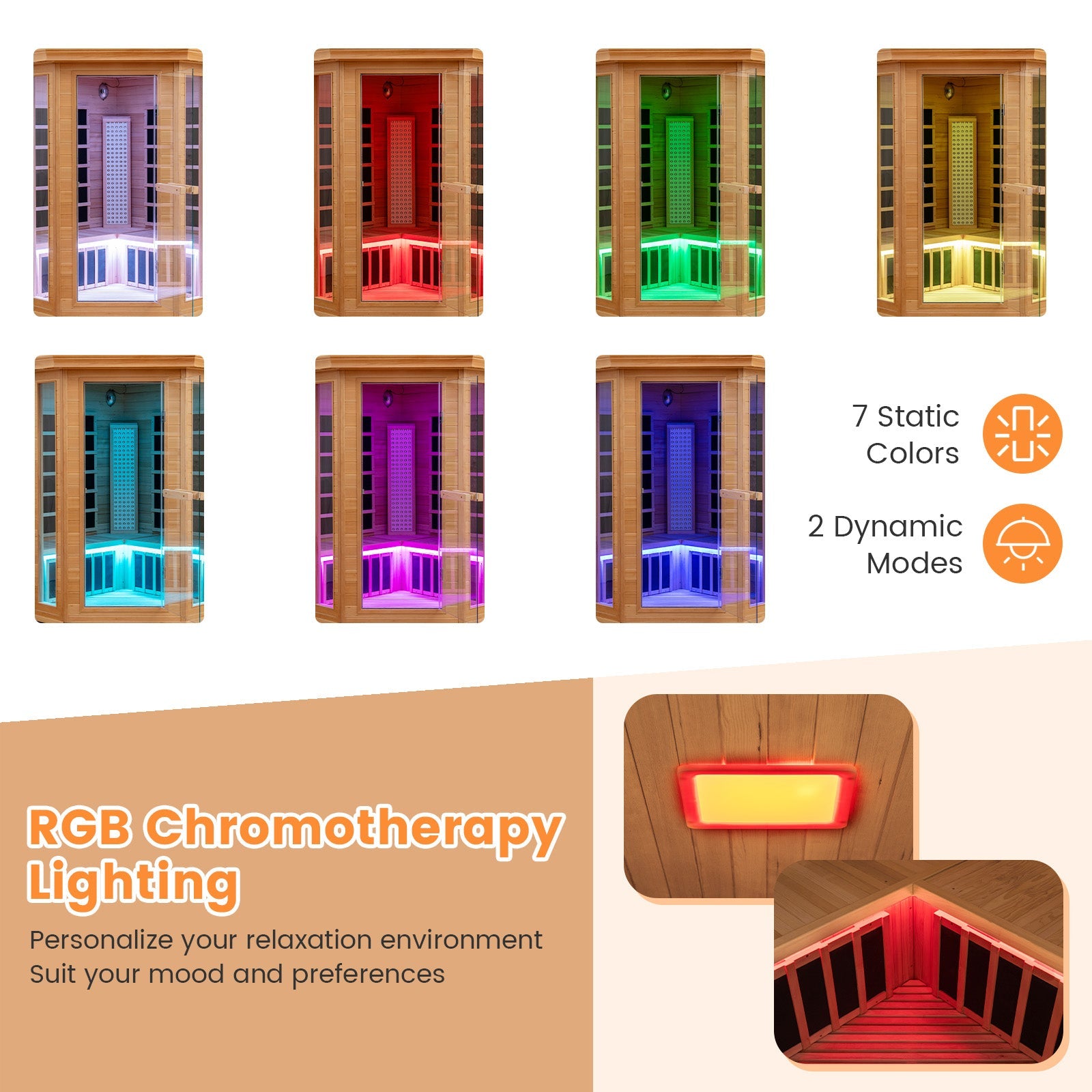 Holiday Sale-NEW 2025 COSTWAY 3D Heat Far Infrared Corner Sauna (3–5 Person) – Canadian Hemlock Wood-Red Light Therapy+Near Infrared-Carbon & Mica Heaters,-Chromotherapy Lighting-Low EMF-Bluetooth Speakers