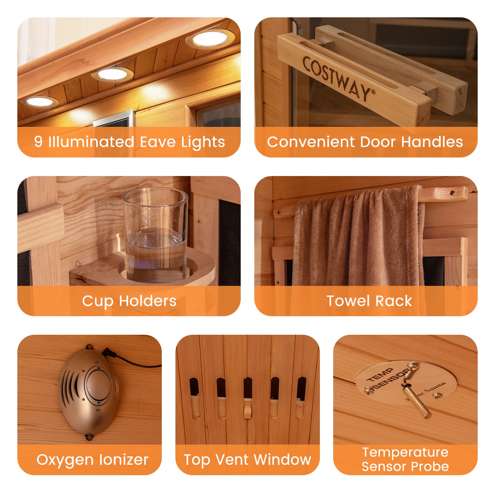 Holiday Sale-NEW 2025 COSTWAY 3D Heat Far Infrared Corner Sauna (3–5 Person) – Canadian Hemlock Wood-Red Light Therapy+Near Infrared-Carbon & Mica Heaters,-Chromotherapy Lighting-Low EMF-Bluetooth Speakers