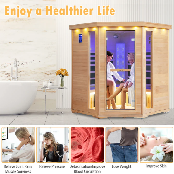 Combo Package - SAVE $11,000- Luxury Wellness Haven: Costway Corner Sauna with Low EMF & Red Light Therapy - ICE BARREL 400 Cold Plunge Tub - IComfort 4D Full Body Massage Chair