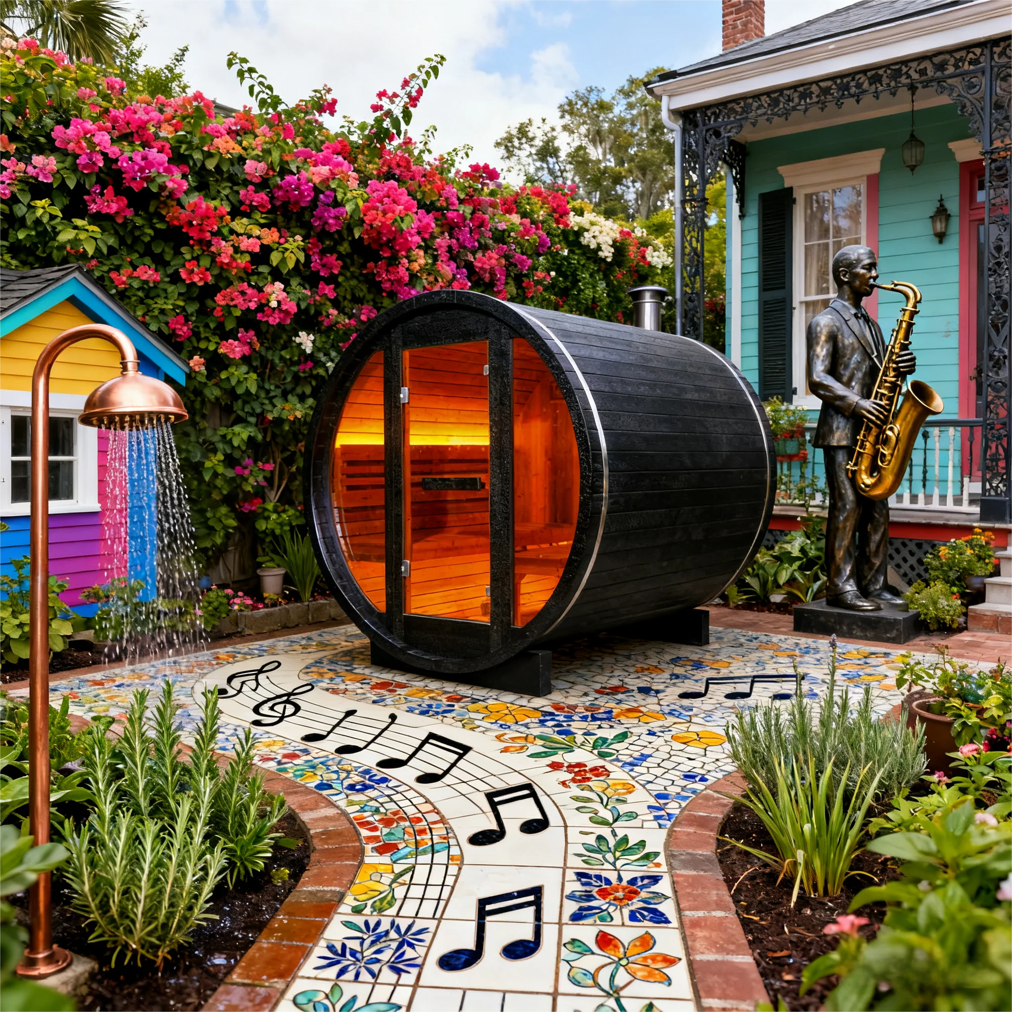 4 Person Black Traditional Barrel Steam Sauna
