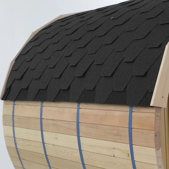 6 Person Outdoor Barrel Sauna w/Front Porch,Patchwork RedCedar Traditional Steam Barrel Sauna Kit w/Half-viewing   Window